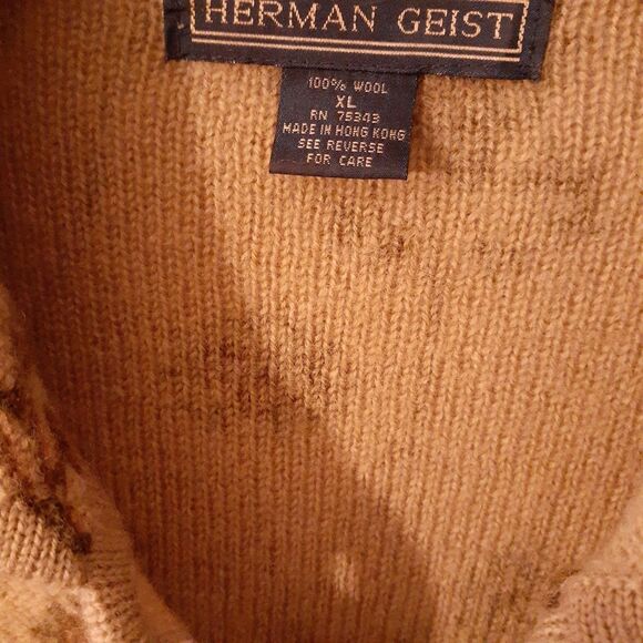 Herman Geist Wool Cardigan Sweater Womens Xl  Heavy Warm Jacket Tan Brown Floral - Picture 2 of 8